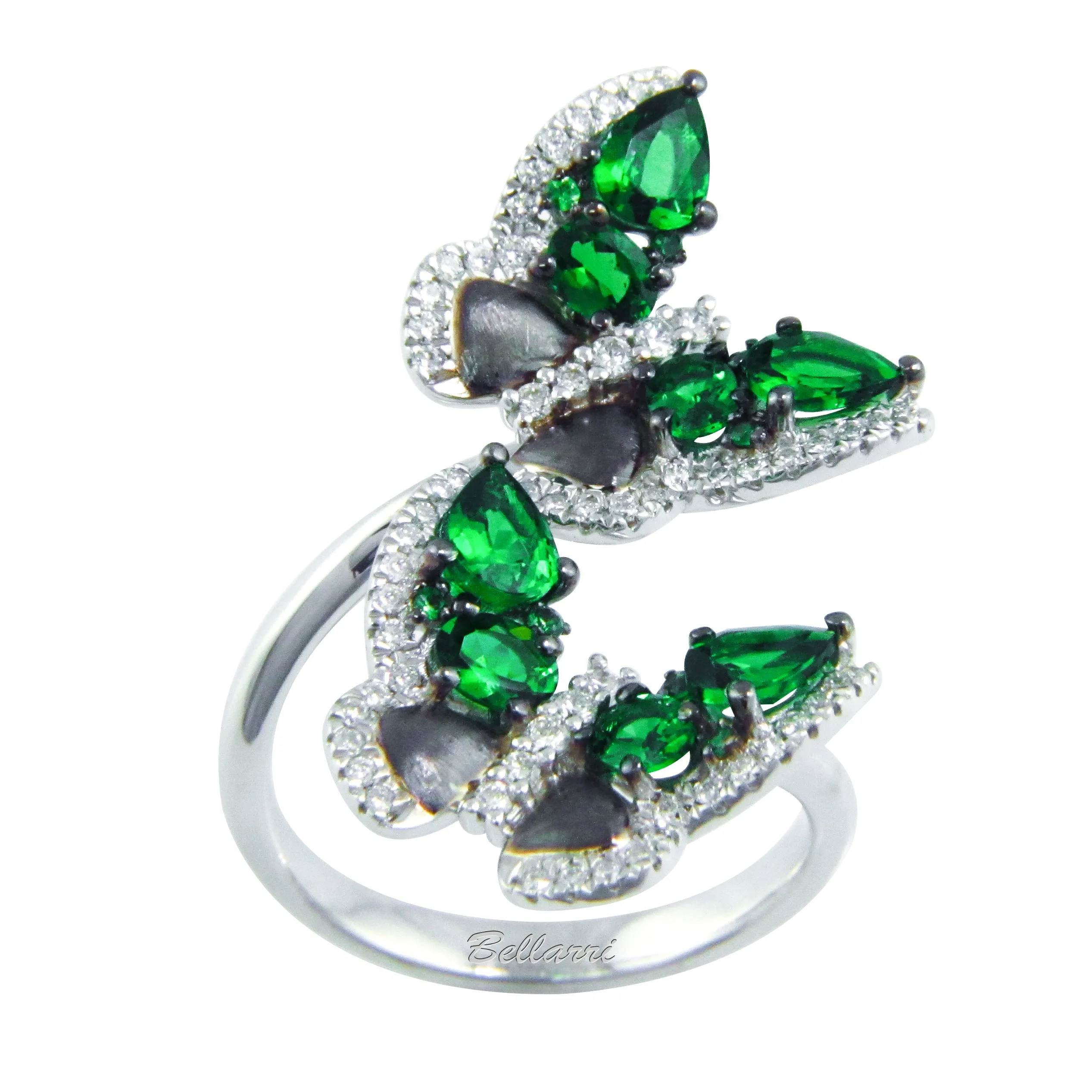 BELLARRI 14K White Gold Diamond and Tsavorite Butterfly Wrap Ring