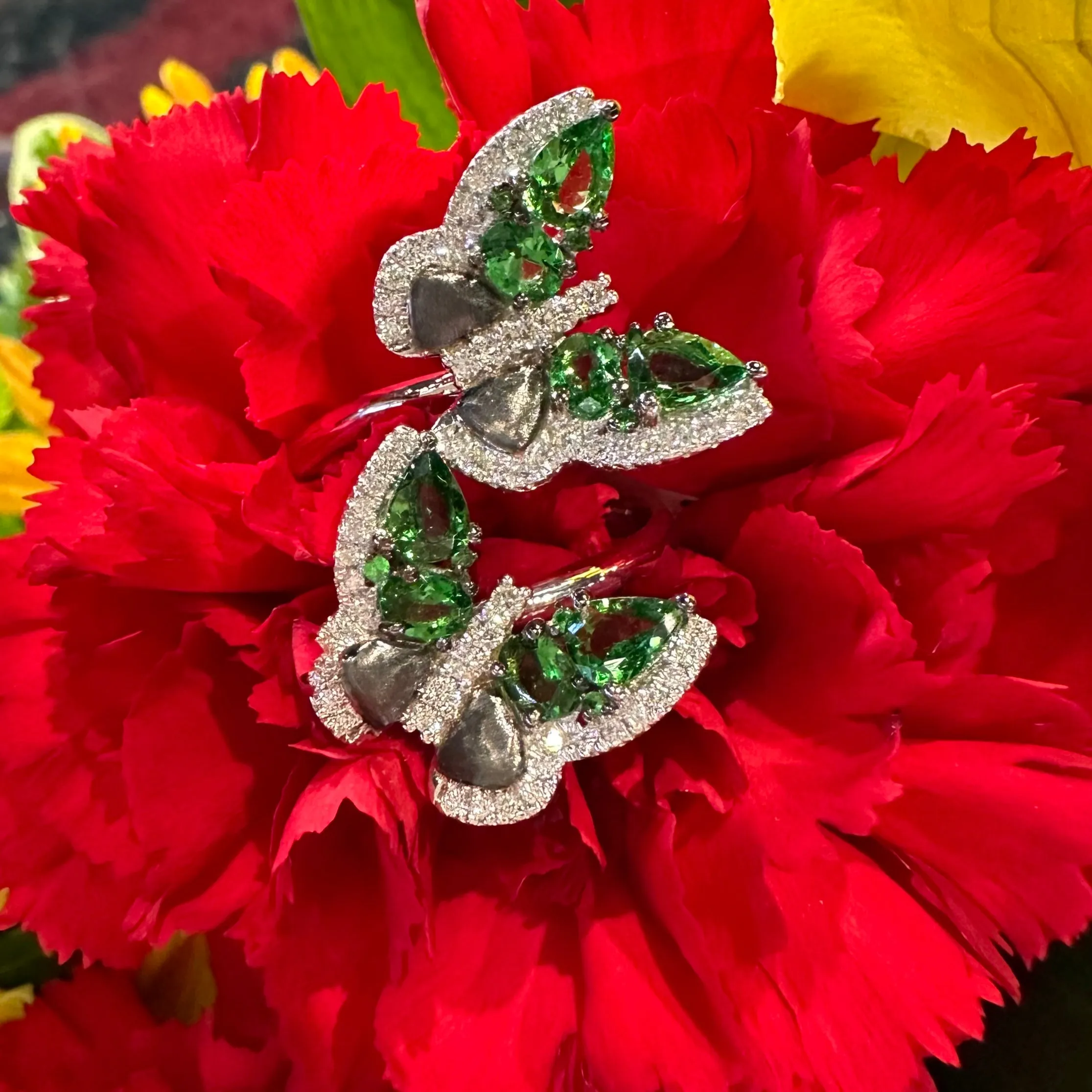 BELLARRI 14K White Gold Diamond and Tsavorite Butterfly Wrap Ring