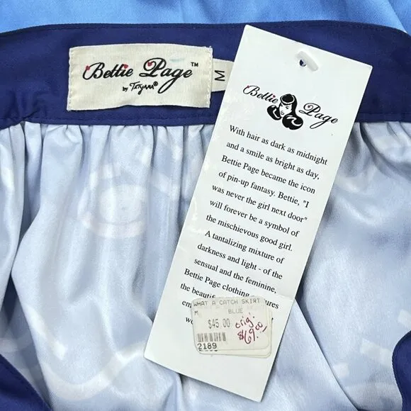 Bettie Page Designs by Tatyana What a Catch Graphic Button-Down Retro Skirt Sz M