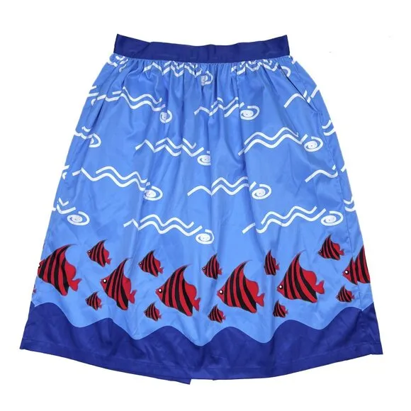 Bettie Page Designs by Tatyana What a Catch Graphic Button-Down Retro Skirt Sz M