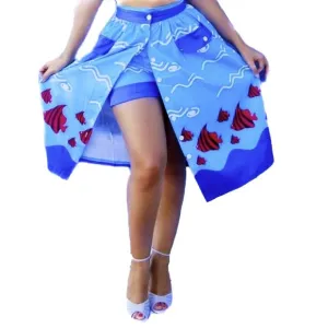 Bettie Page Designs by Tatyana What a Catch Graphic Button-Down Retro Skirt Sz M