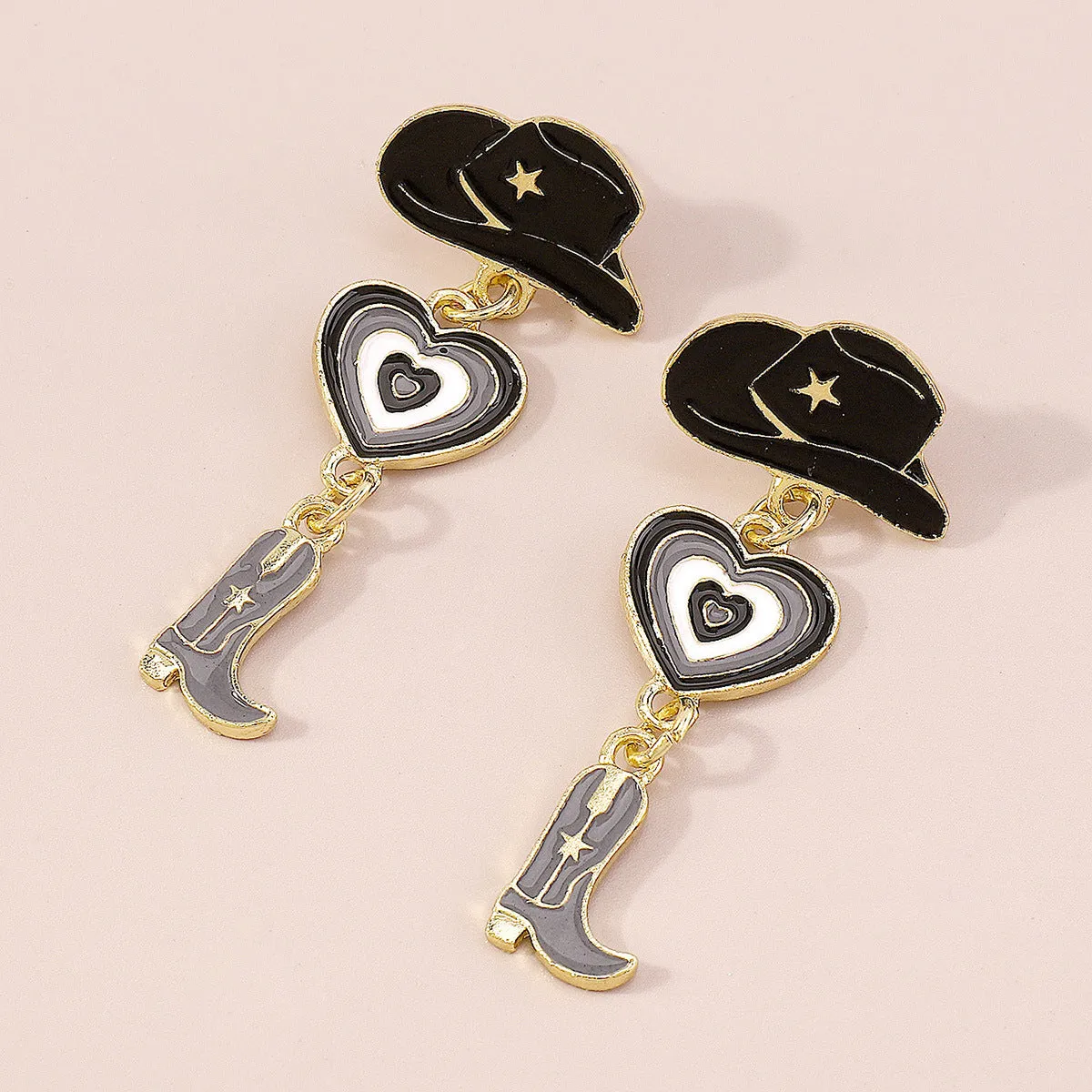 Black Enamel & 18K Gold-Plated Cowgirl Heart Drop Earrings