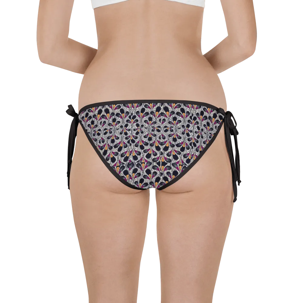 Black Purple Feather African Print Bikini Bottom