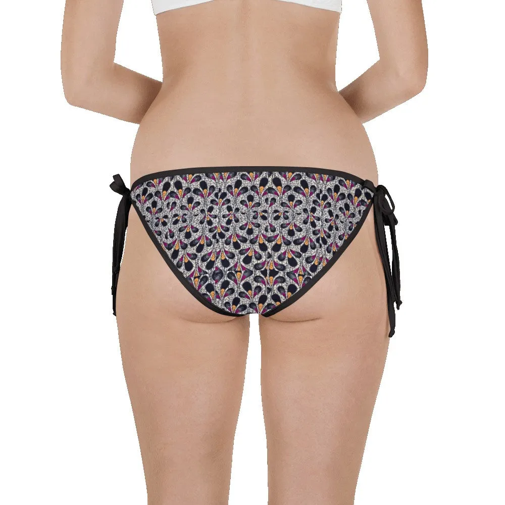 Black Purple Feather African Print Bikini Bottom
