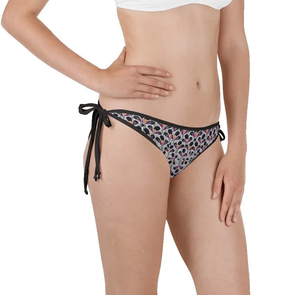 Black Purple Feather African Print Bikini Bottom
