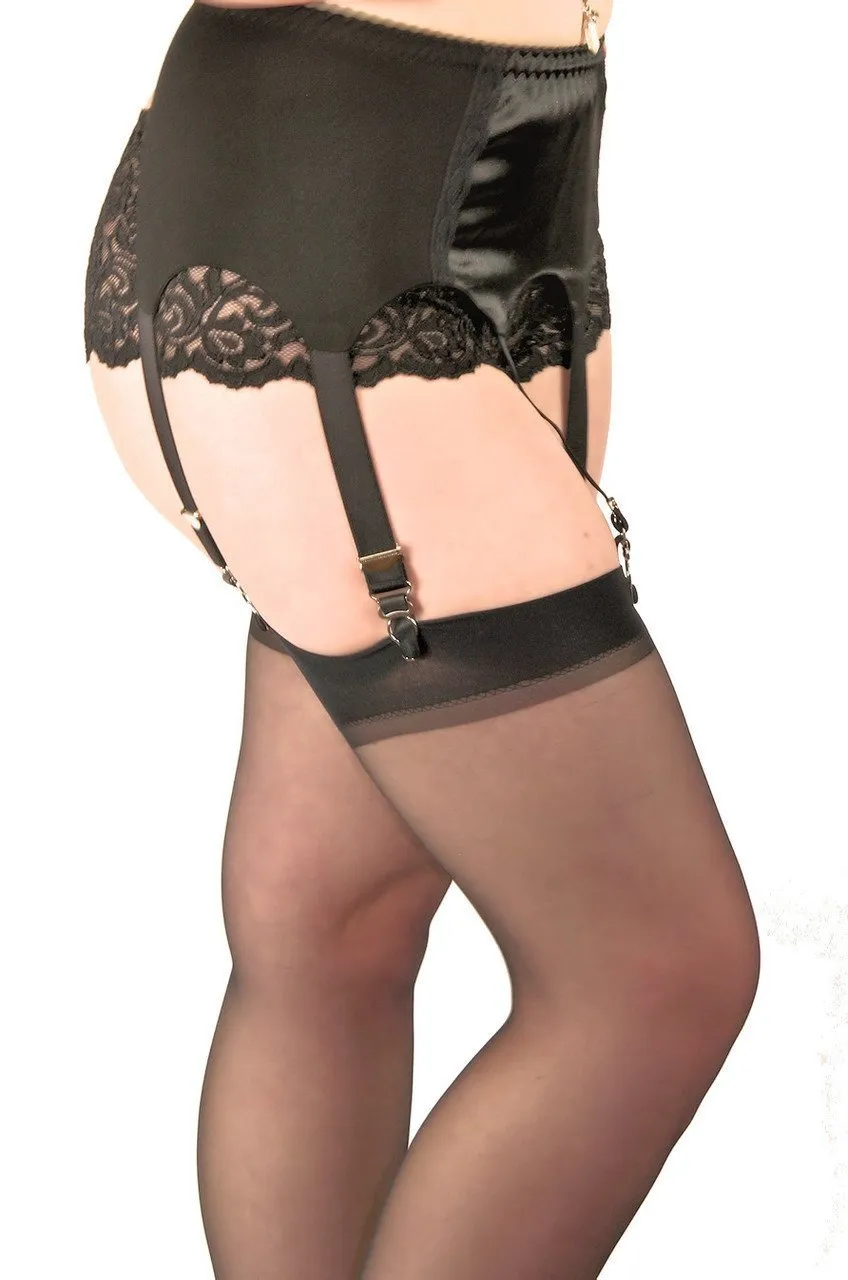 Black Satin Garter Belt High Waist Suspenders with Stockings