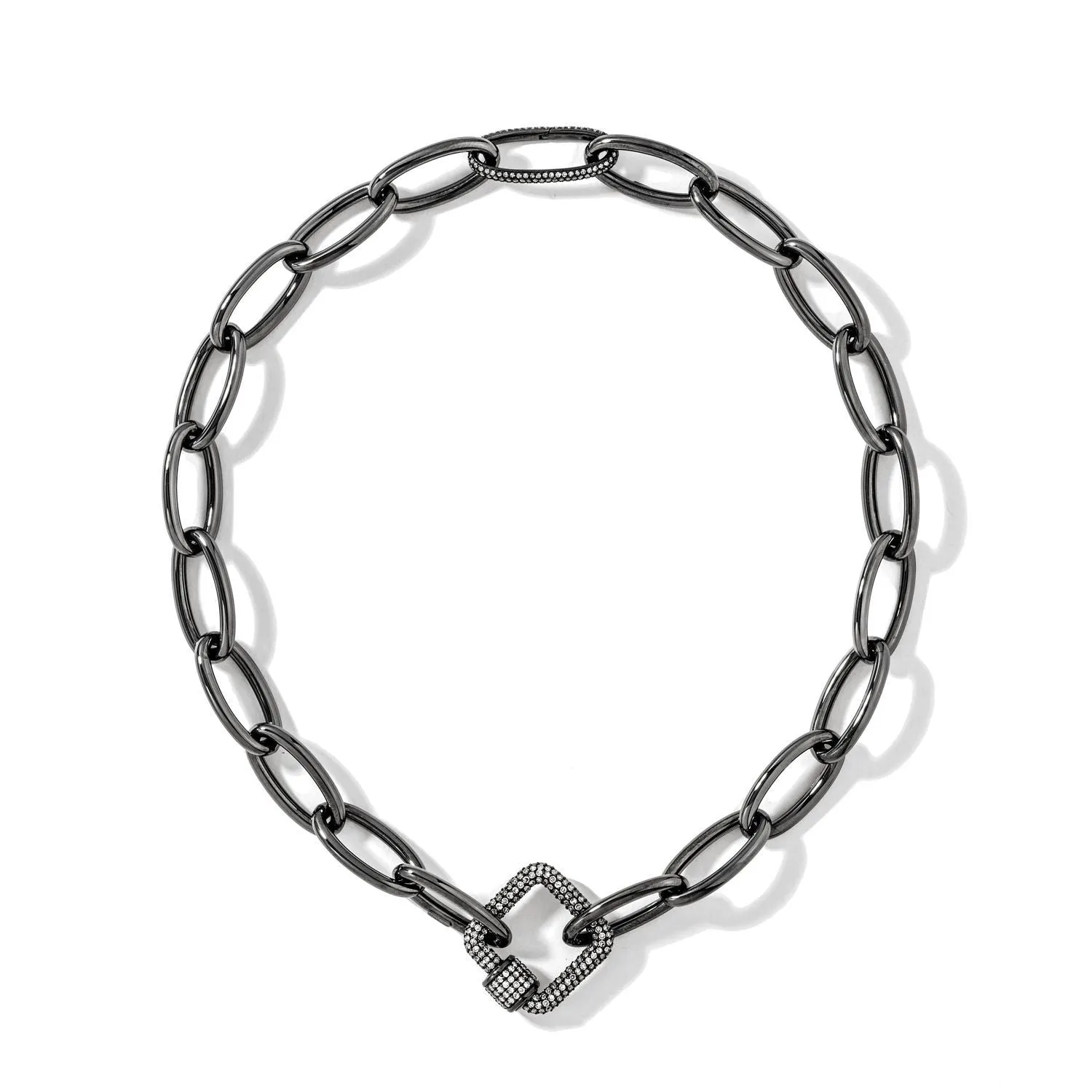 Black Square & Oval Carabiners on Links Chain Necklace