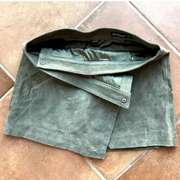 Blank NYC Olive Suede Mini Skirt Wrap Style with Asymmetrical Hem size 31