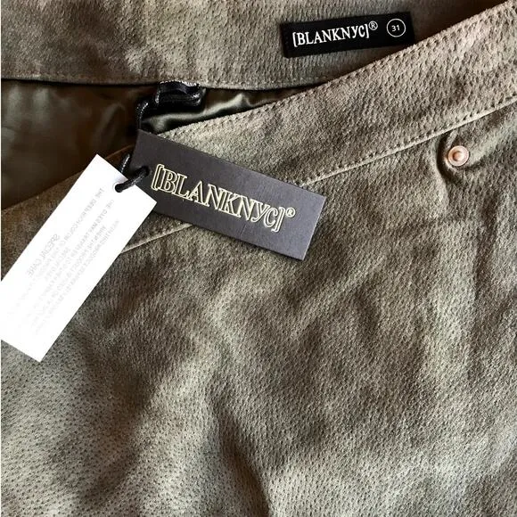 Blank NYC Olive Suede Mini Skirt Wrap Style with Asymmetrical Hem size 31