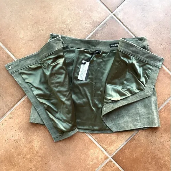 Blank NYC Olive Suede Mini Skirt Wrap Style with Asymmetrical Hem size 31