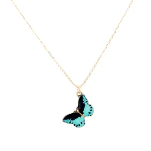 Blue and Black Butterfly Enamel Charm Pendant Necklace Children's Jewelry