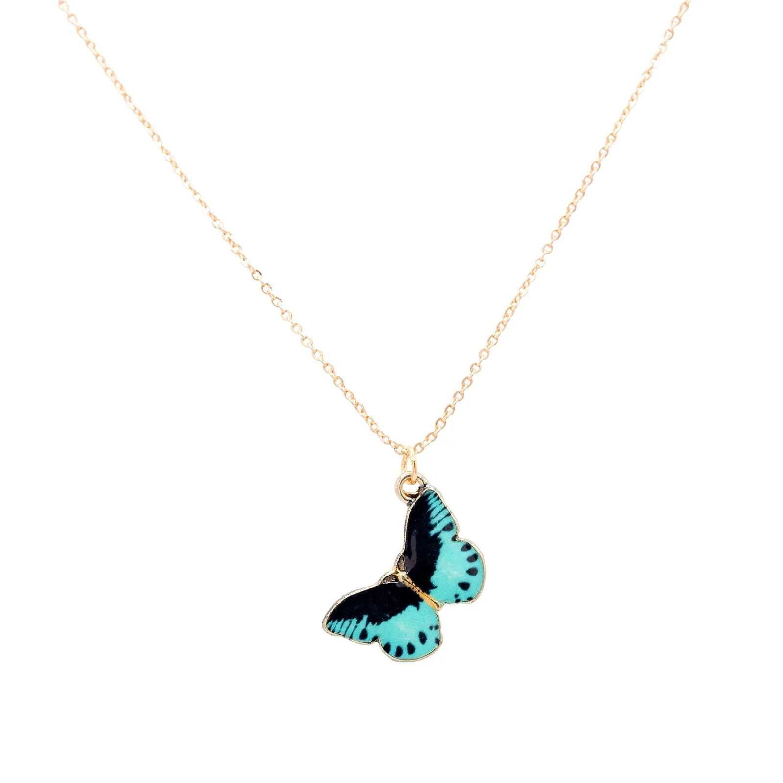 Blue and Black Butterfly Enamel Charm Pendant Necklace Children's Jewelry