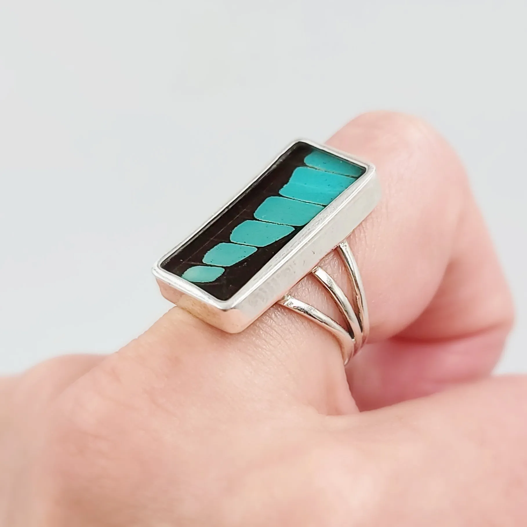Blue Bottle Butterfly Wing Ring Sterling Silver Band Size 7