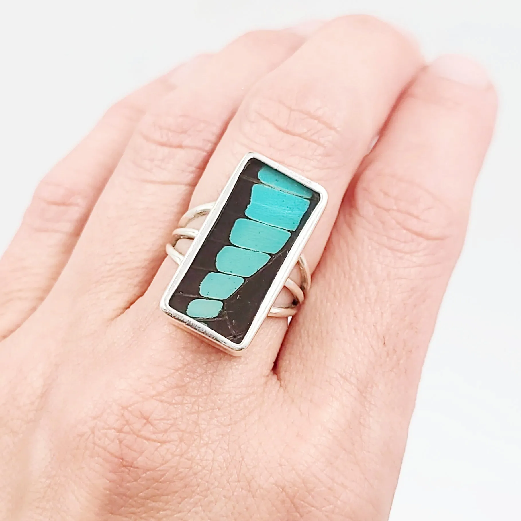 Blue Bottle Butterfly Wing Ring Sterling Silver Band Size 7