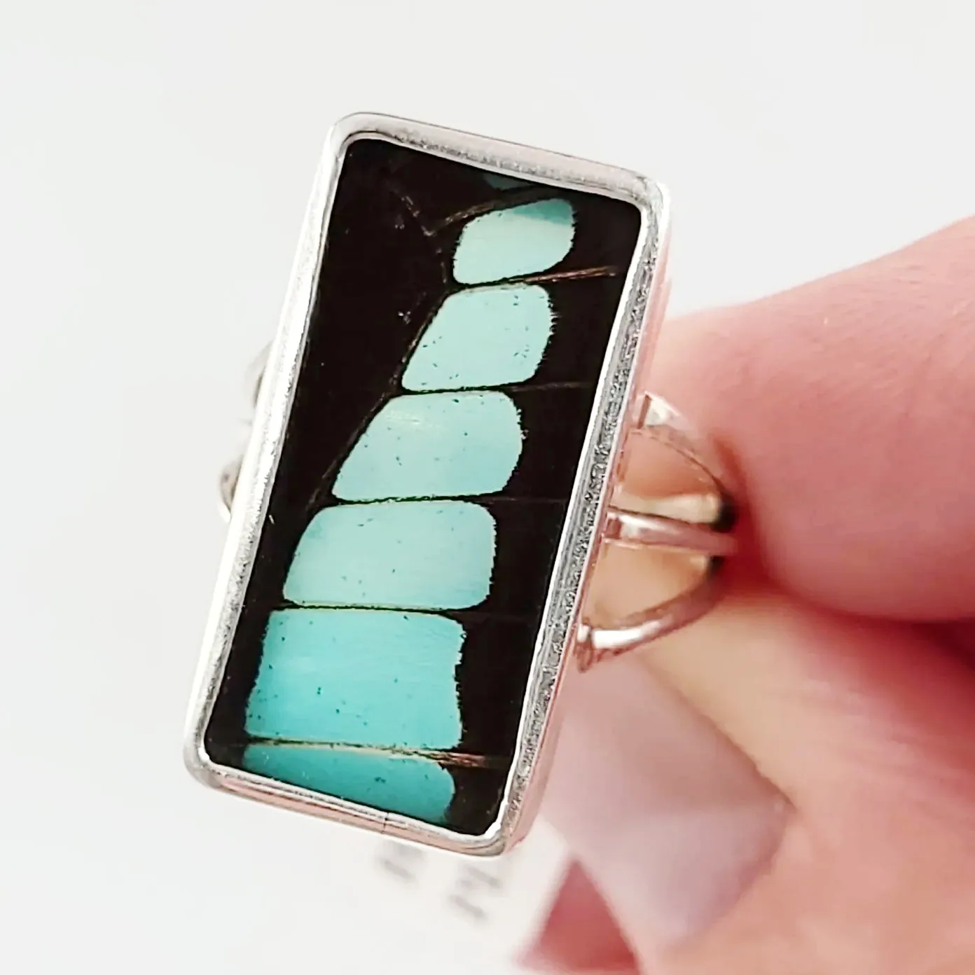 Blue Bottle Butterfly Wing Ring Sterling Silver Band Size 7