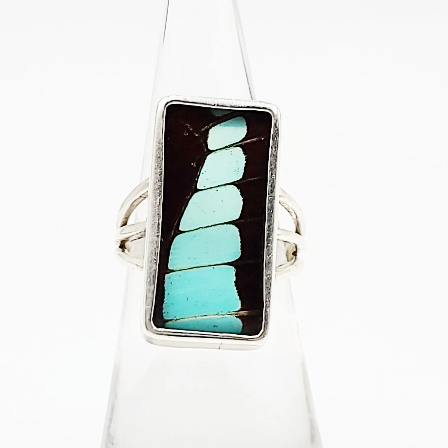 Blue Bottle Butterfly Wing Ring Sterling Silver Band Size 7