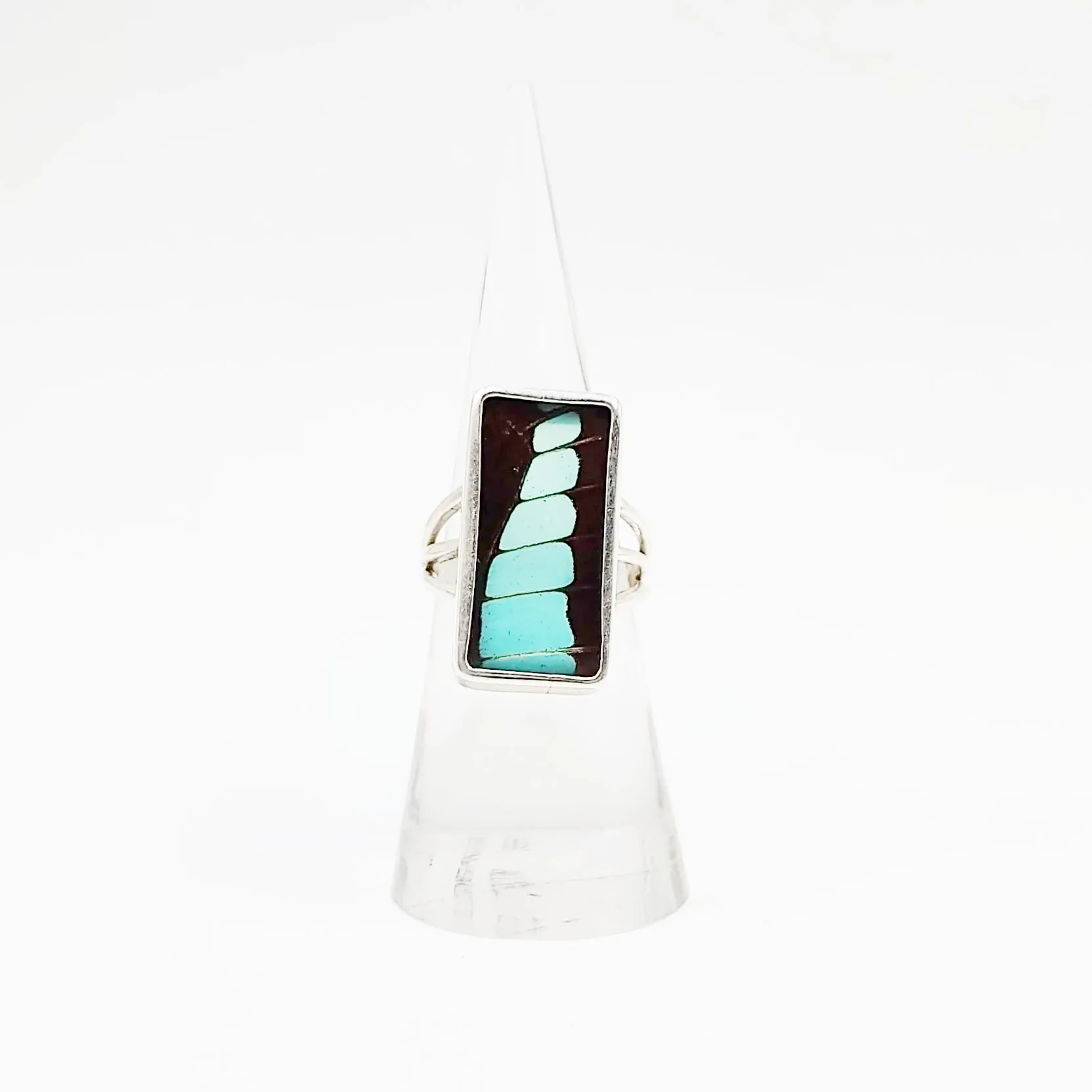 Blue Bottle Butterfly Wing Ring Sterling Silver Band Size 7