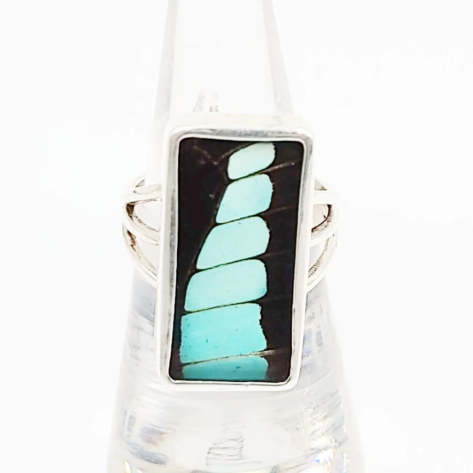 Blue Bottle Butterfly Wing Ring Sterling Silver Band Size 7
