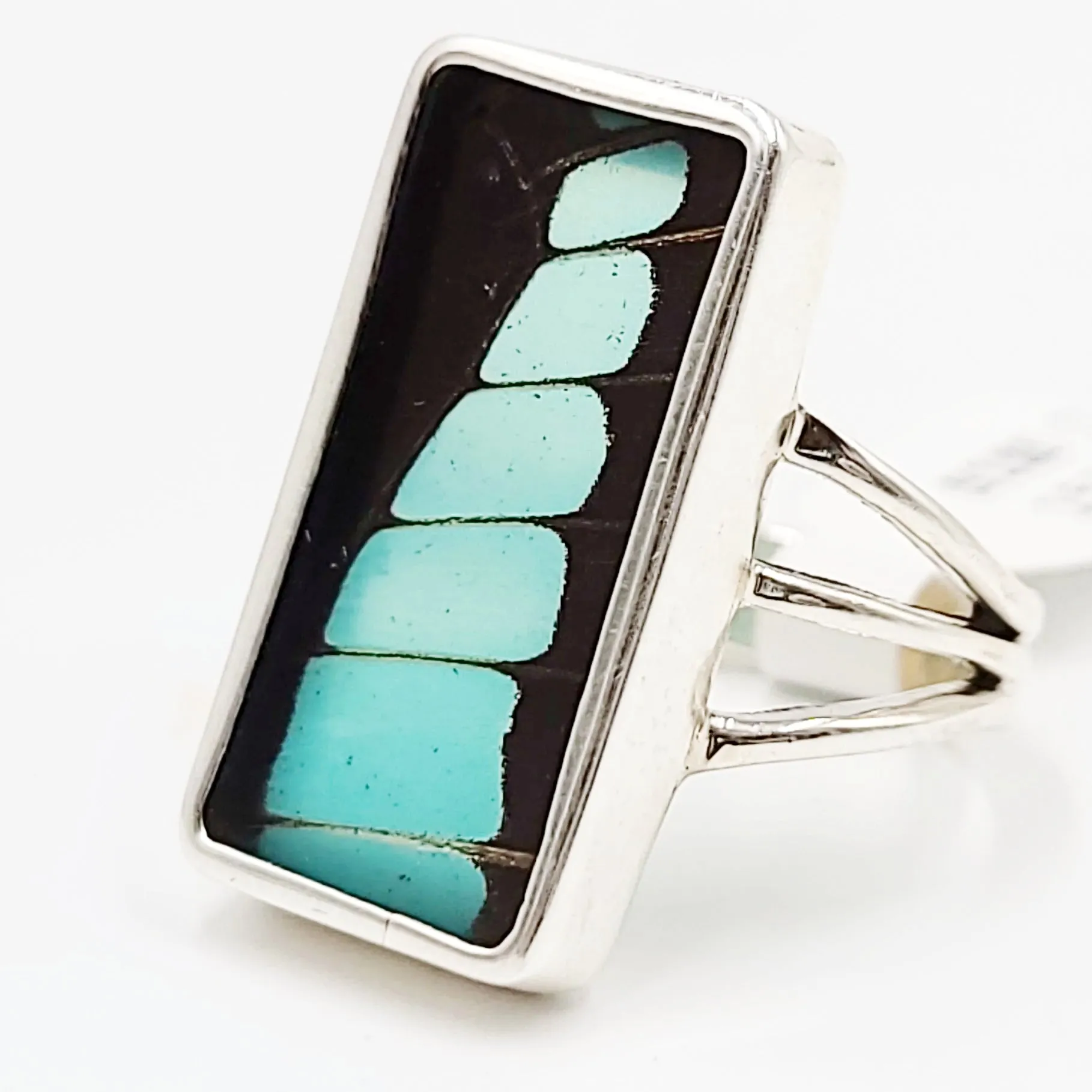 Blue Bottle Butterfly Wing Ring Sterling Silver Band Size 7