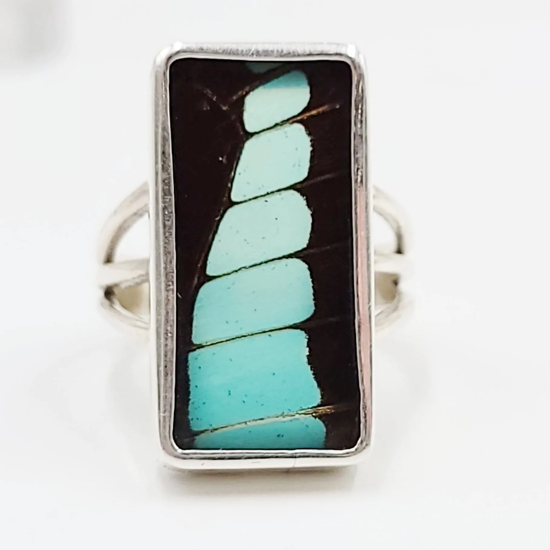 Blue Bottle Butterfly Wing Ring Sterling Silver Band Size 7