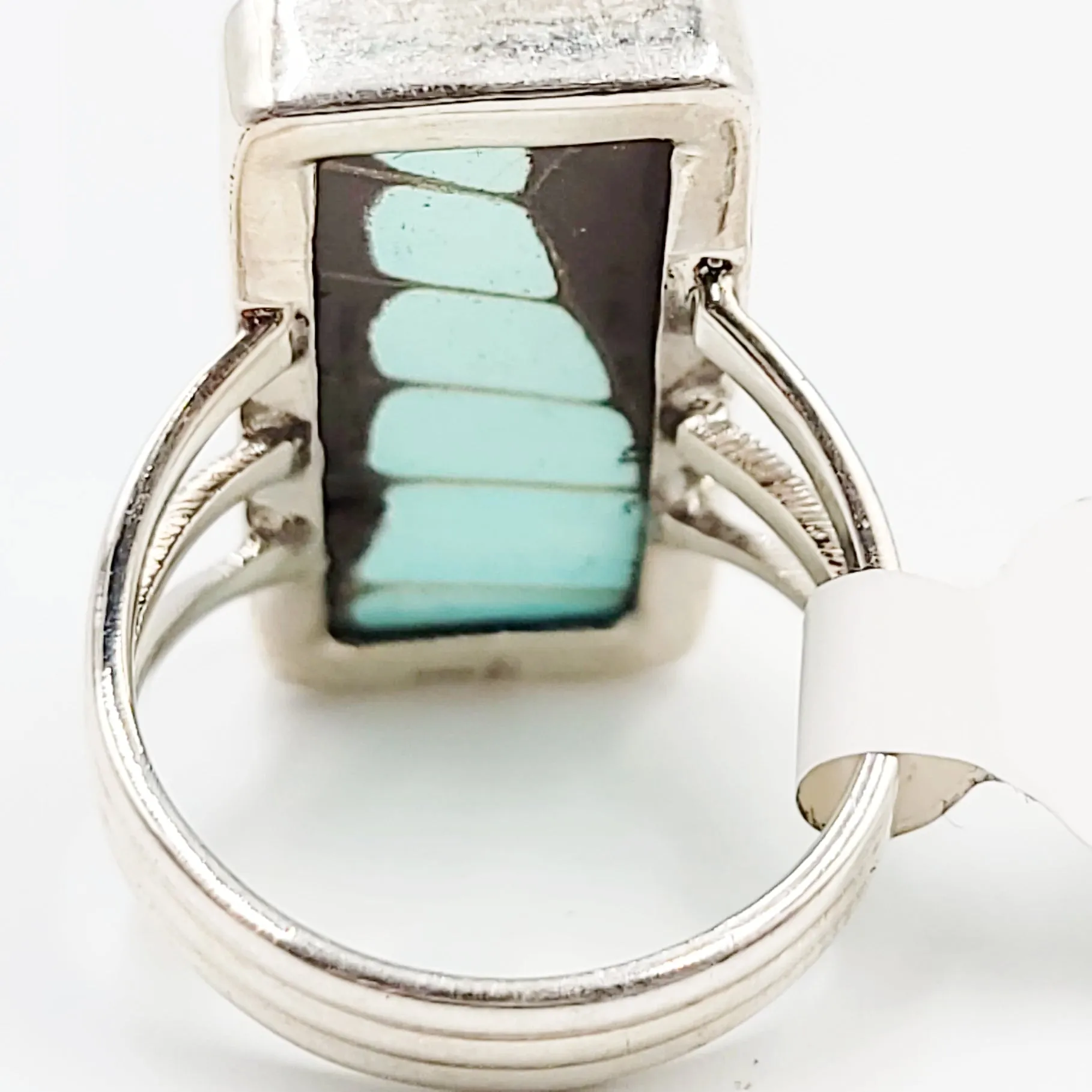 Blue Bottle Butterfly Wing Ring Sterling Silver Band Size 7