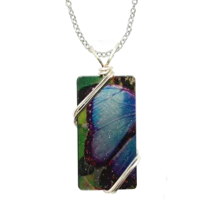 Blue Morpho Butterfly Necklace, 1.5" pendant with silver-plated wiring, Item# 4720X