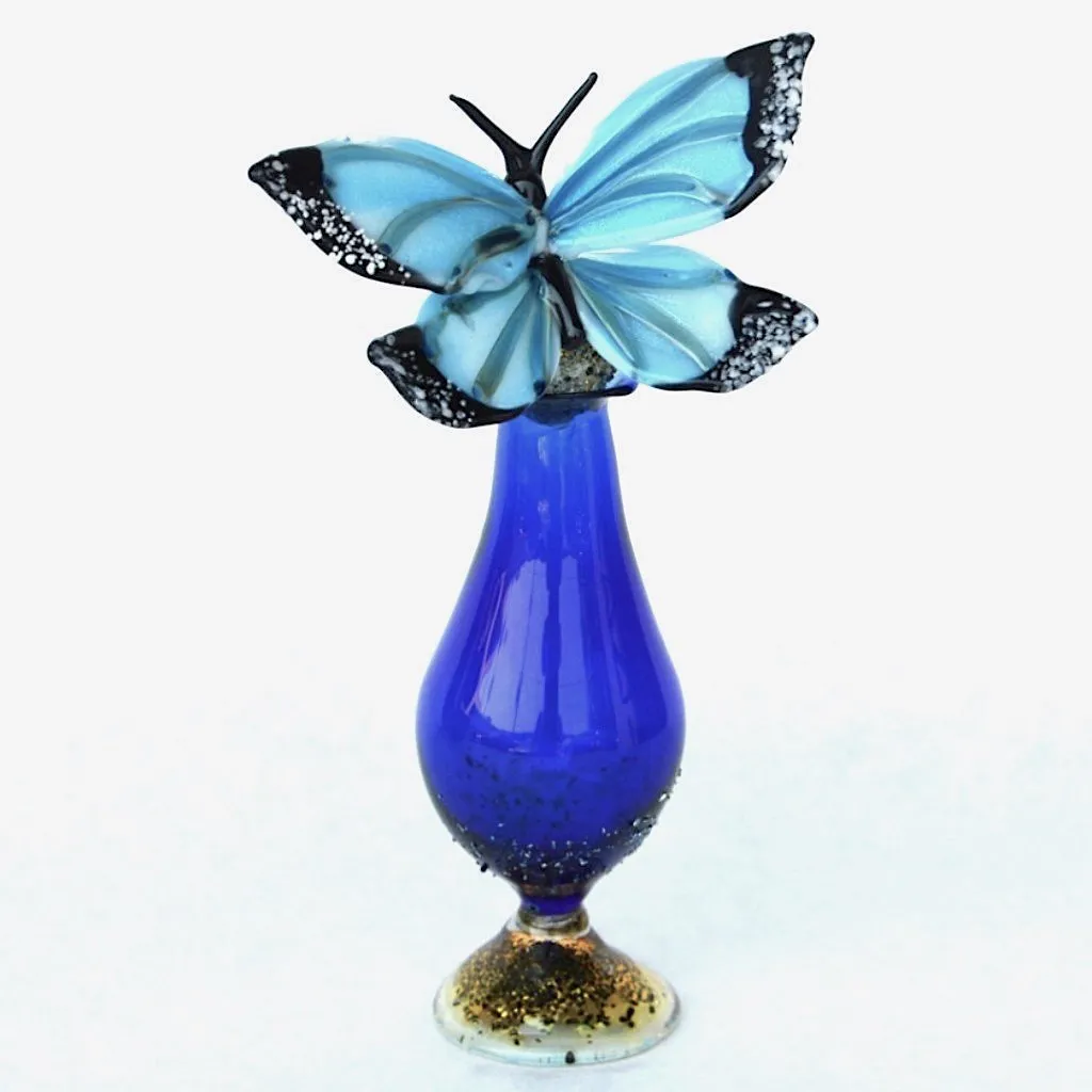 Blue Morpho Glass Butterfly Bottle