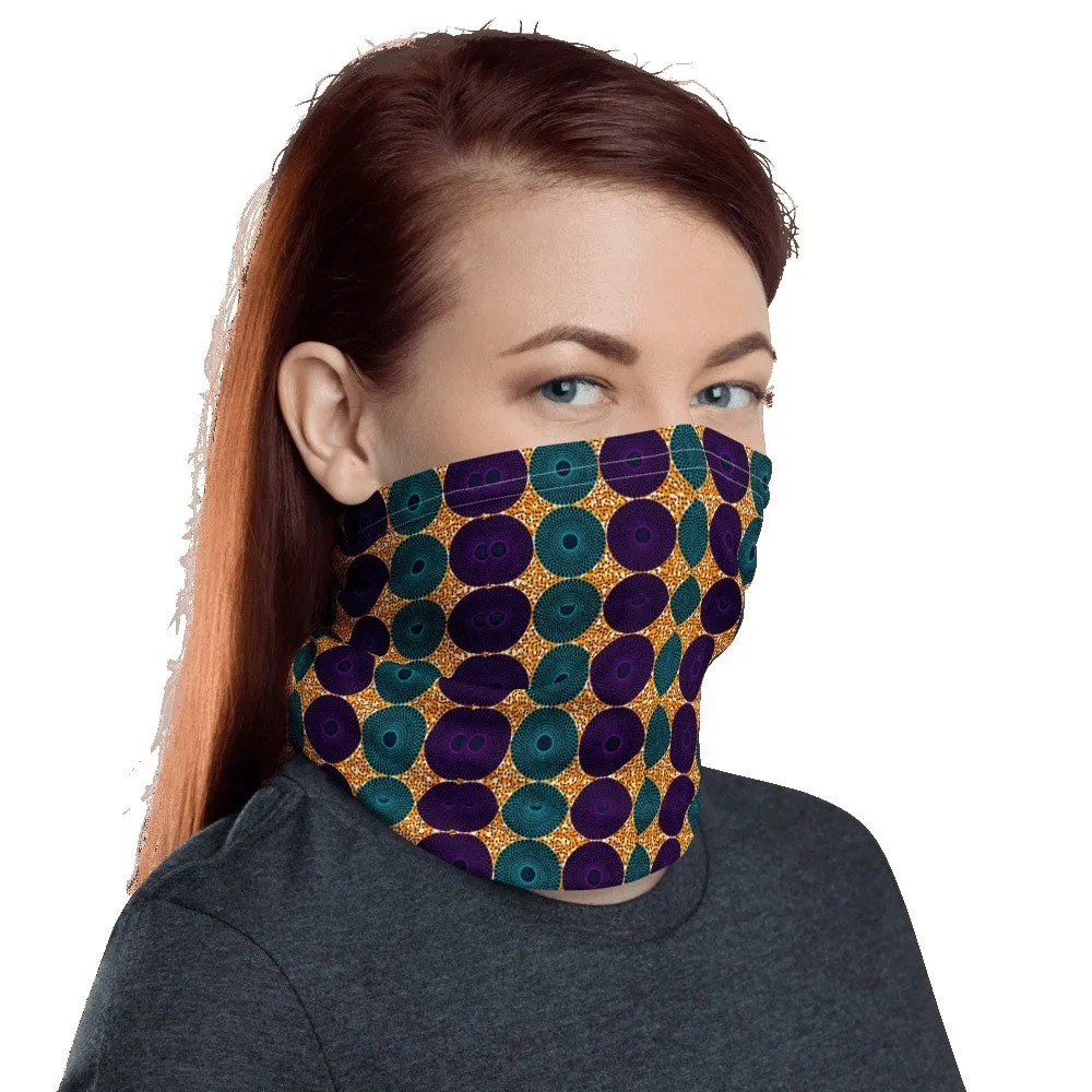 Blue Purple African Print Neck Gaiter