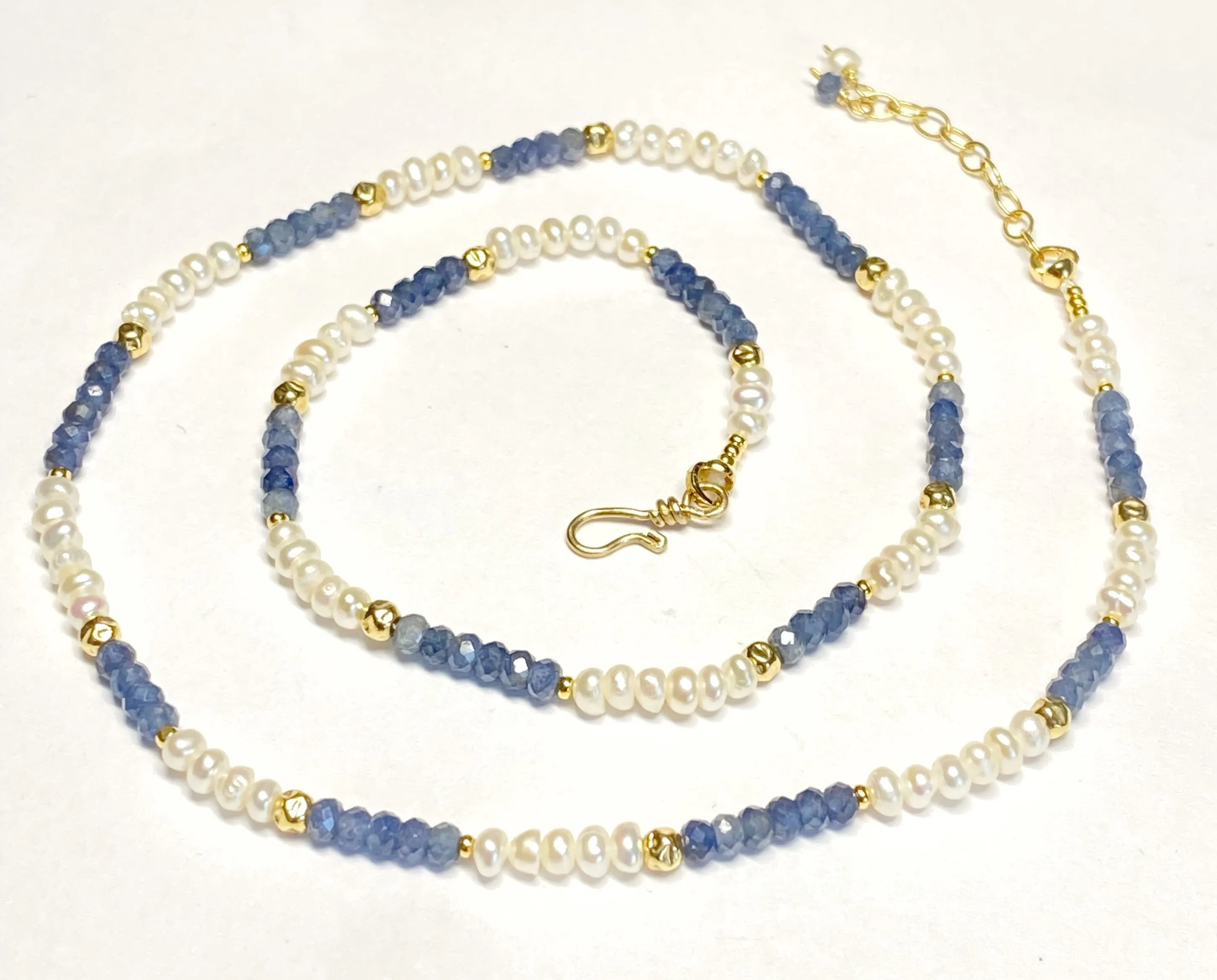Blue Sapphire and Pearl Dainty Necklace