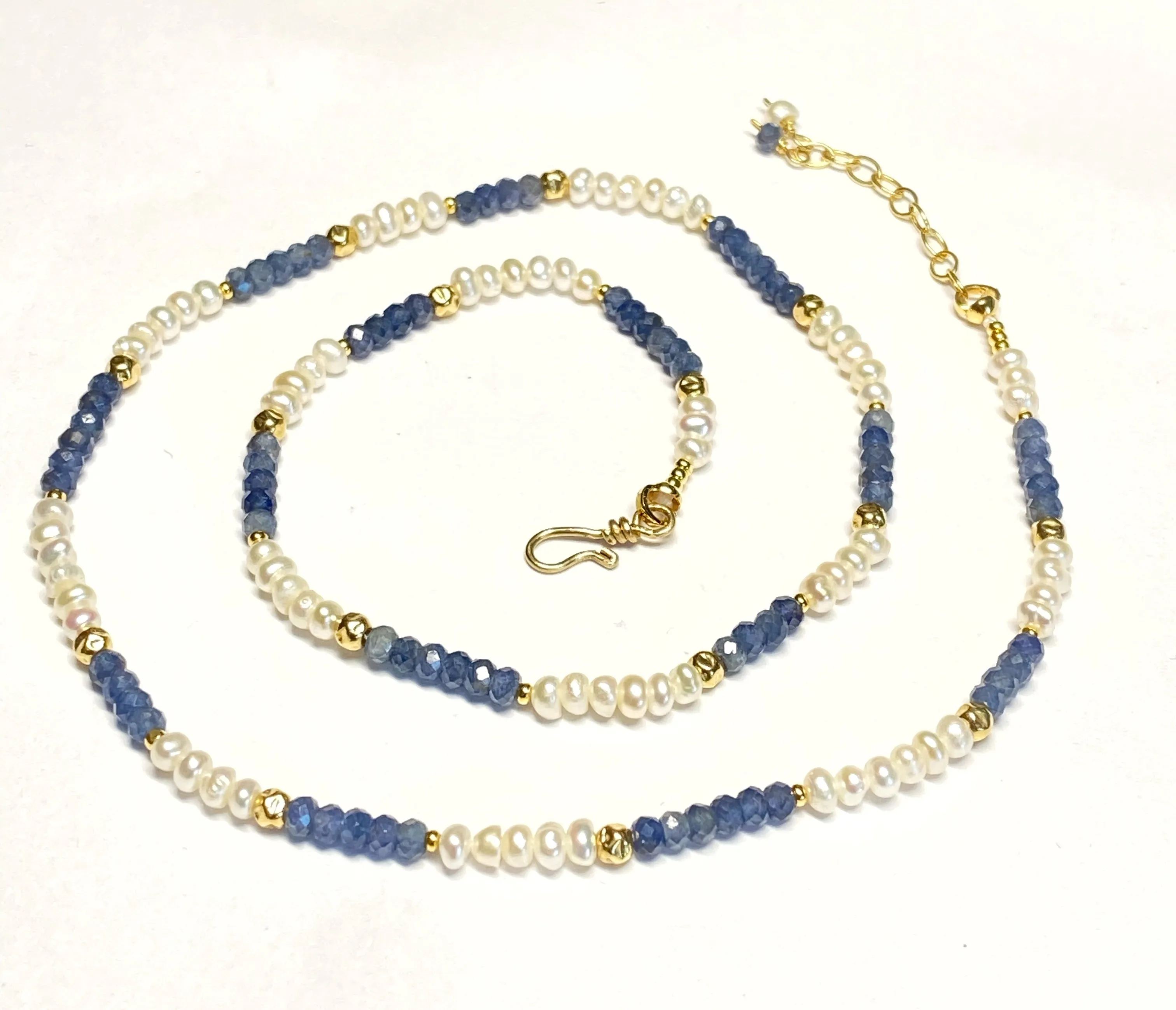 Blue Sapphire and Pearl Dainty Necklace