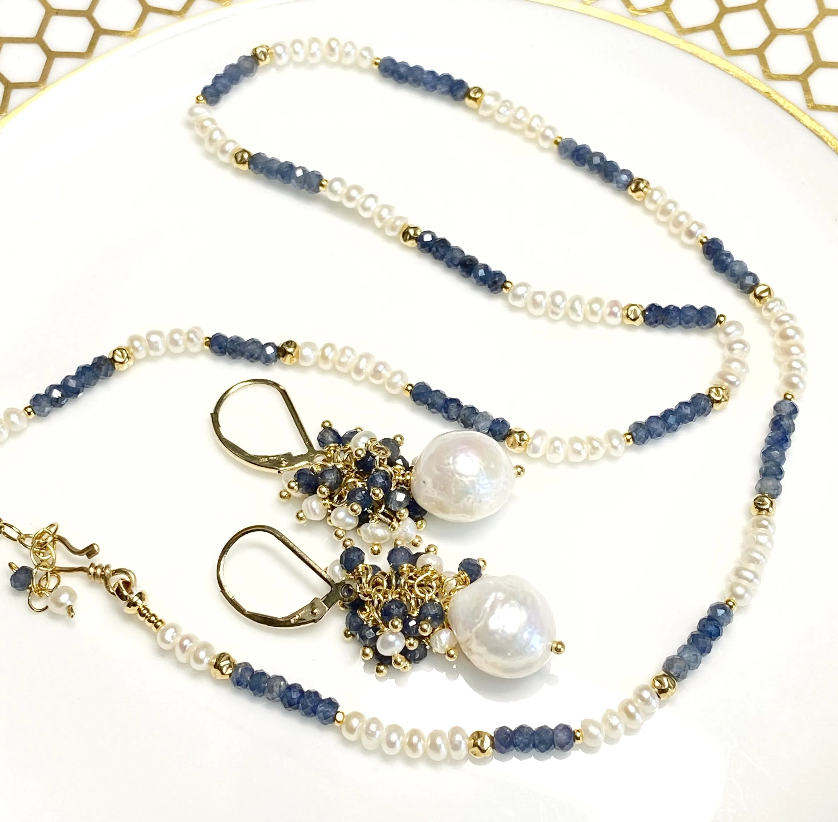 Blue Sapphire and Pearl Dainty Necklace