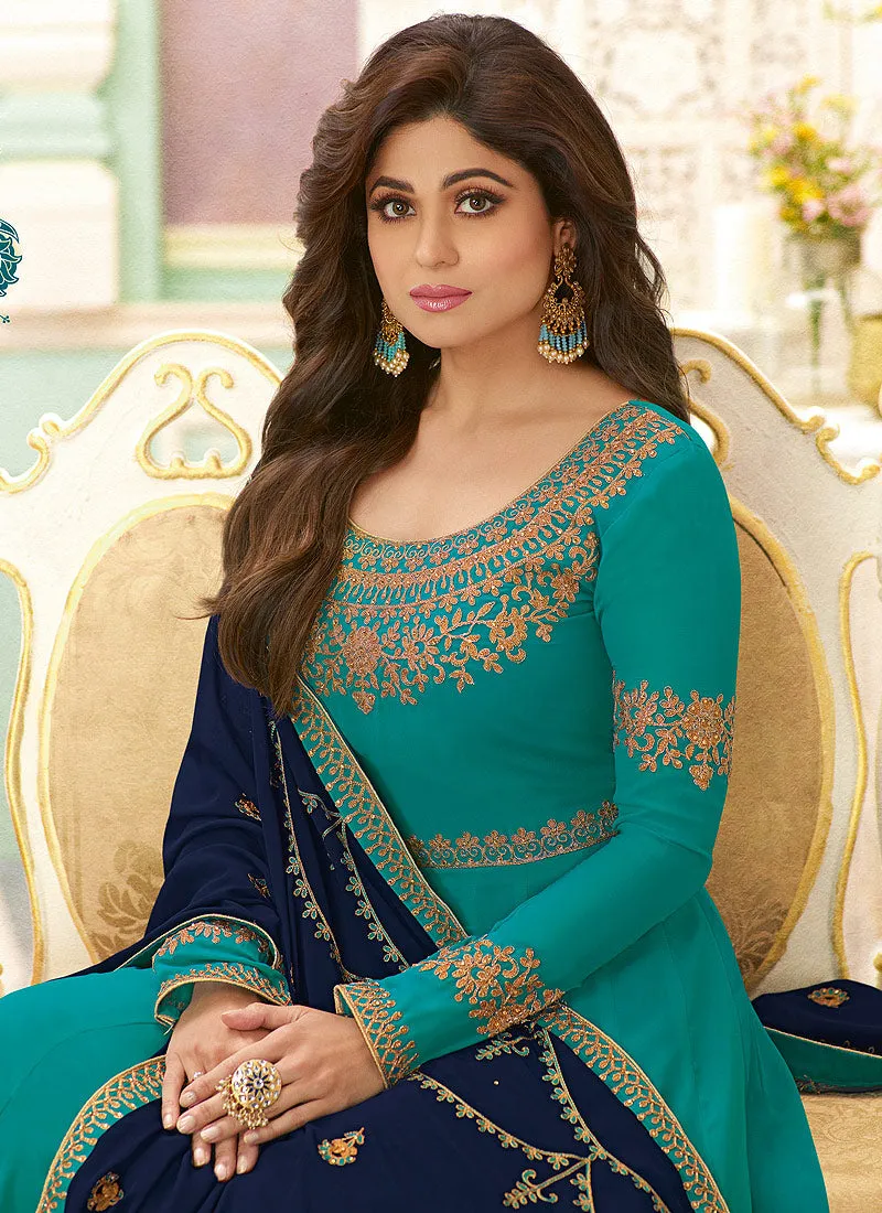Blue Two Tone Designer Anarkali Suit