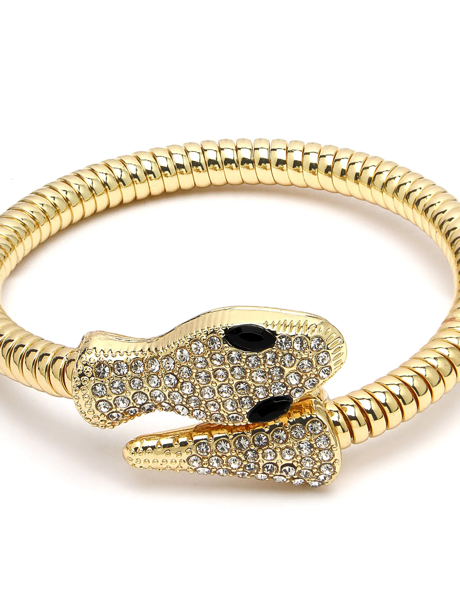 Bohey by KARATCART Gold Plated Cubic Zirconia Studded Snake Chain Bracelet for Women