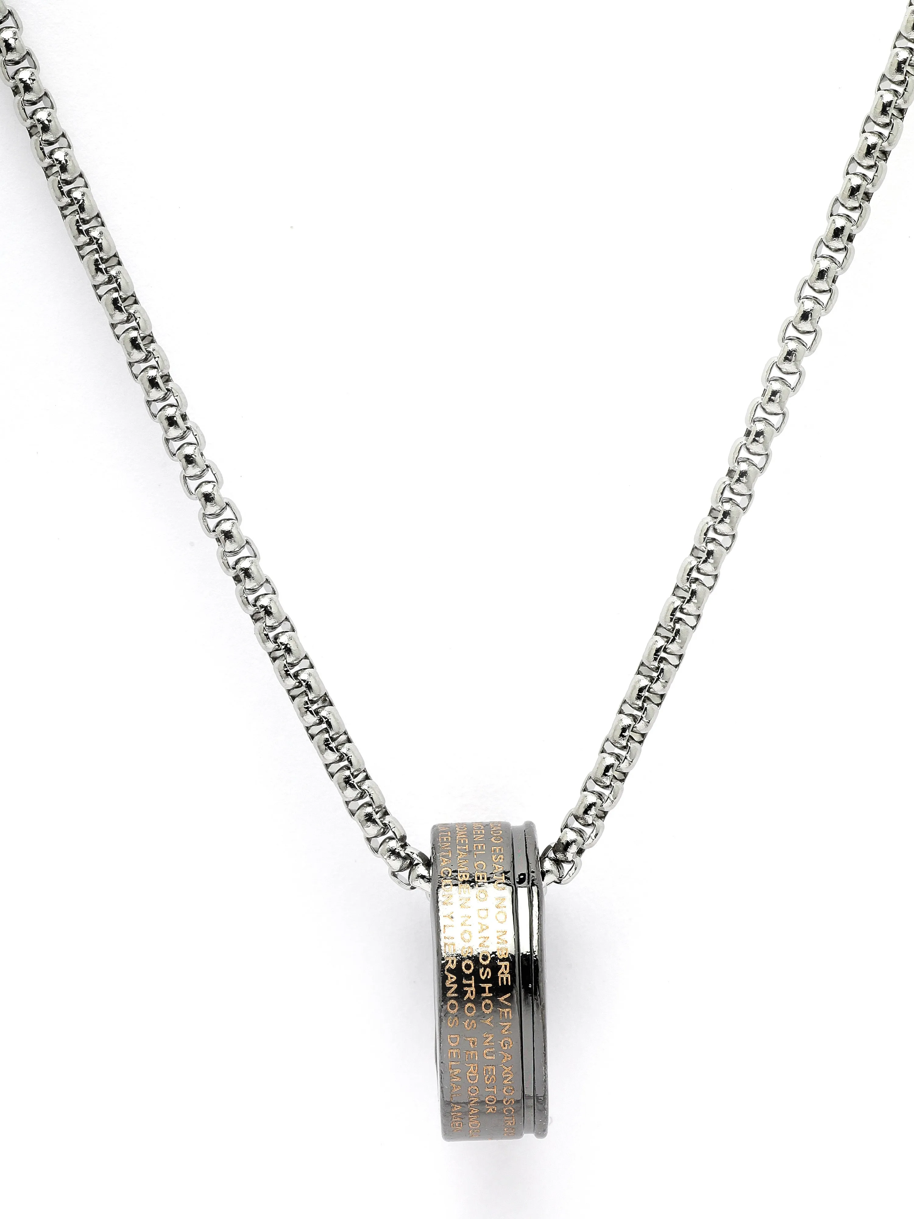 Bohey by KARATCART Silver Plated Latin Prayer Ring Metal Chain Pendant for Men