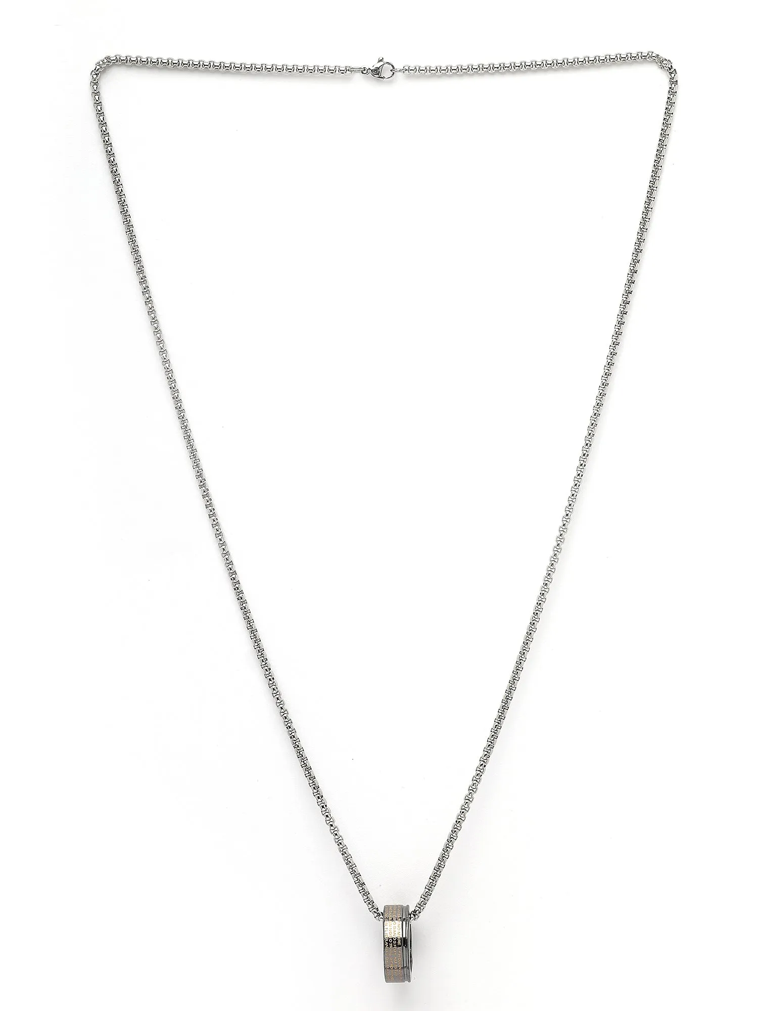 Bohey by KARATCART Silver Plated Latin Prayer Ring Metal Chain Pendant for Men
