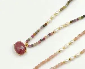 Boho & Mala 16inch Natural Strawberry Stone & Freshwater Pearl Necklace