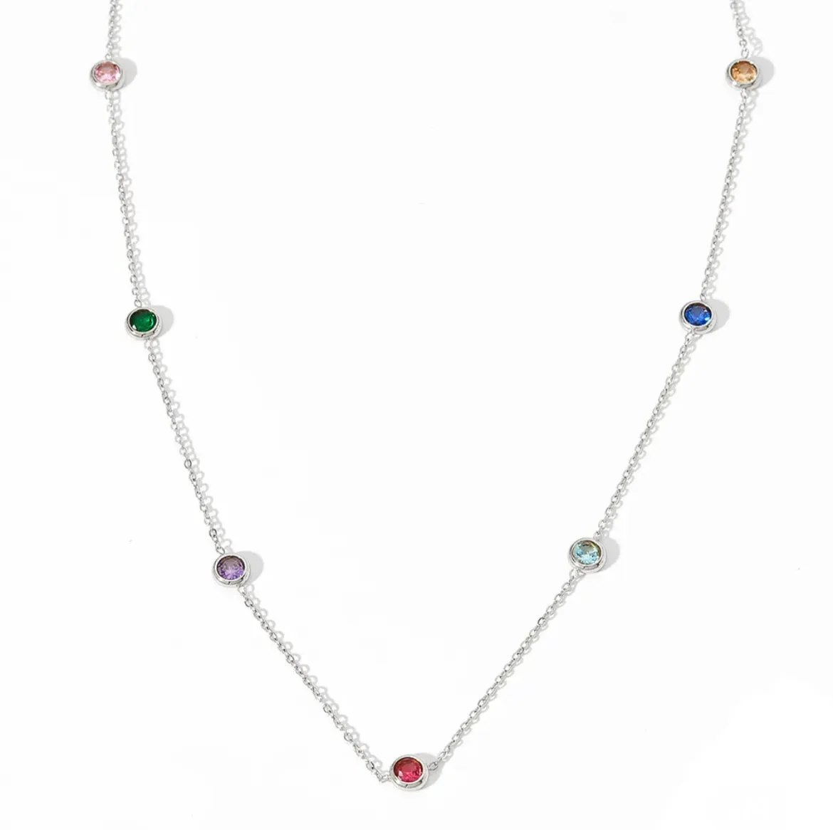 Boho & Mala Colourful Zircornia Stainless Steel Pendant Necklace