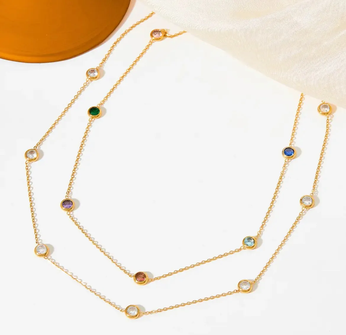 Boho & Mala Colourful Zircornia Stainless Steel Pendant Necklace