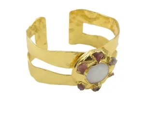 Boho & Mala Freshwater Pearl & Stone Brass Cuff Bracelet