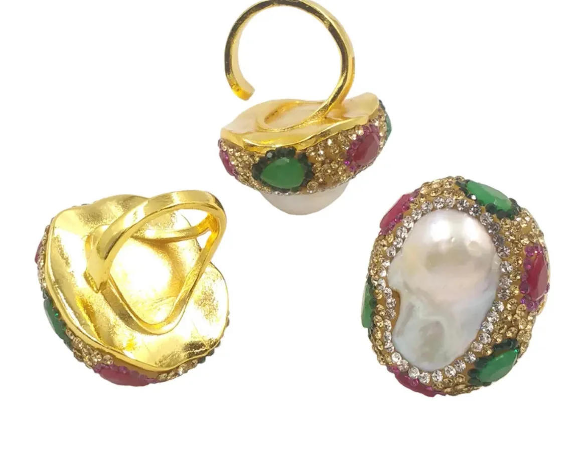 Boho & Mala Freshwater Pearl Wrap Gold Ring (adjustable from size 7)