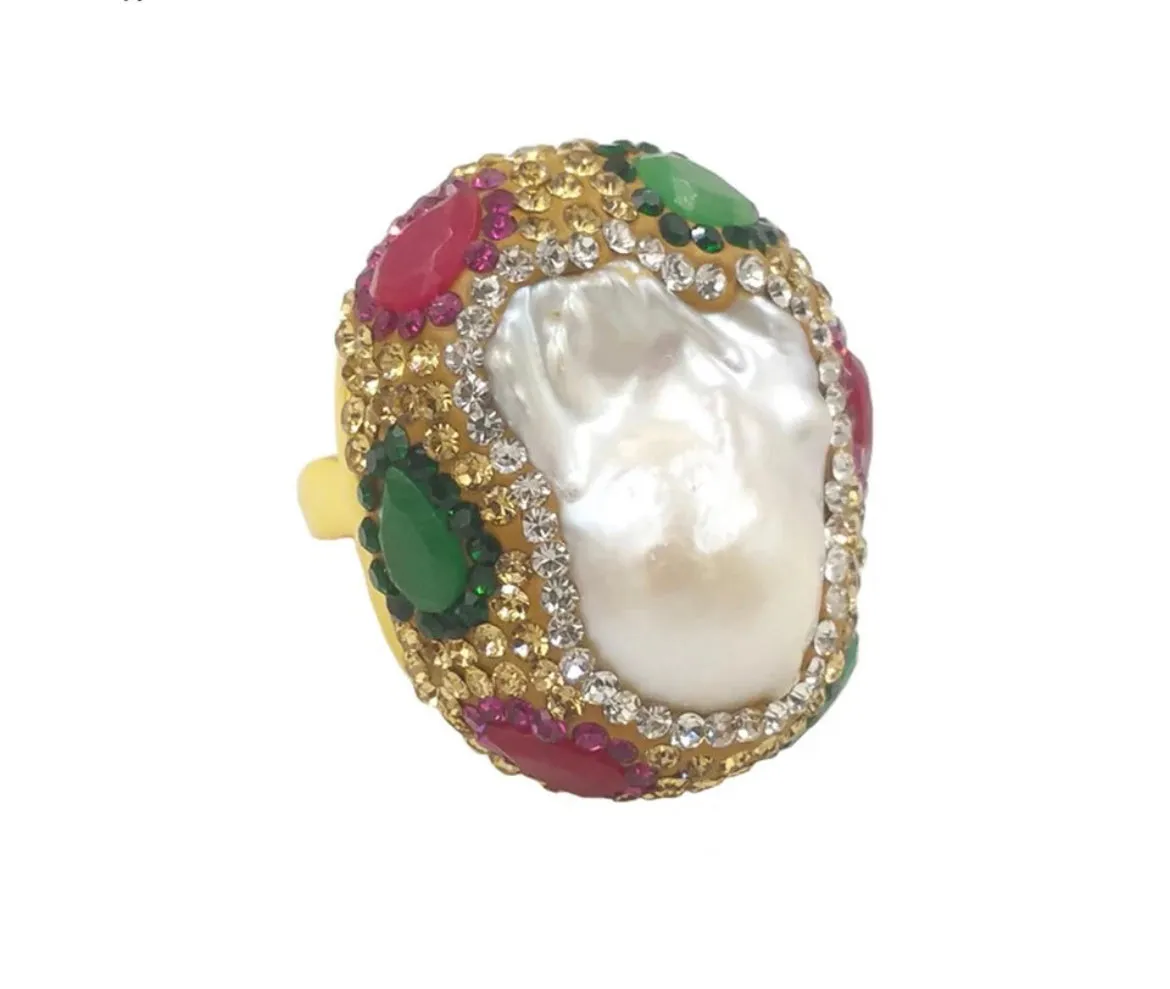 Boho & Mala Freshwater Pearl Wrap Gold Ring (adjustable from size 7)