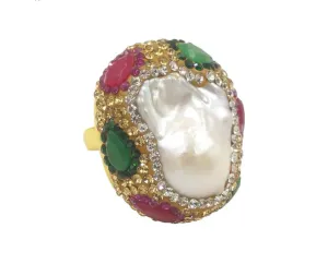 Boho & Mala Freshwater Pearl Wrap Gold Ring (adjustable from size 7)