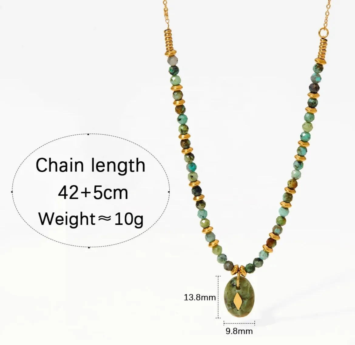 Boho & Mala Green Stone Stainless Steel Pendant Necklace
