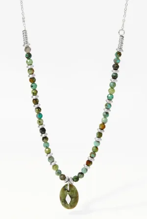 Boho & Mala Green Stone Stainless Steel Pendant Necklace