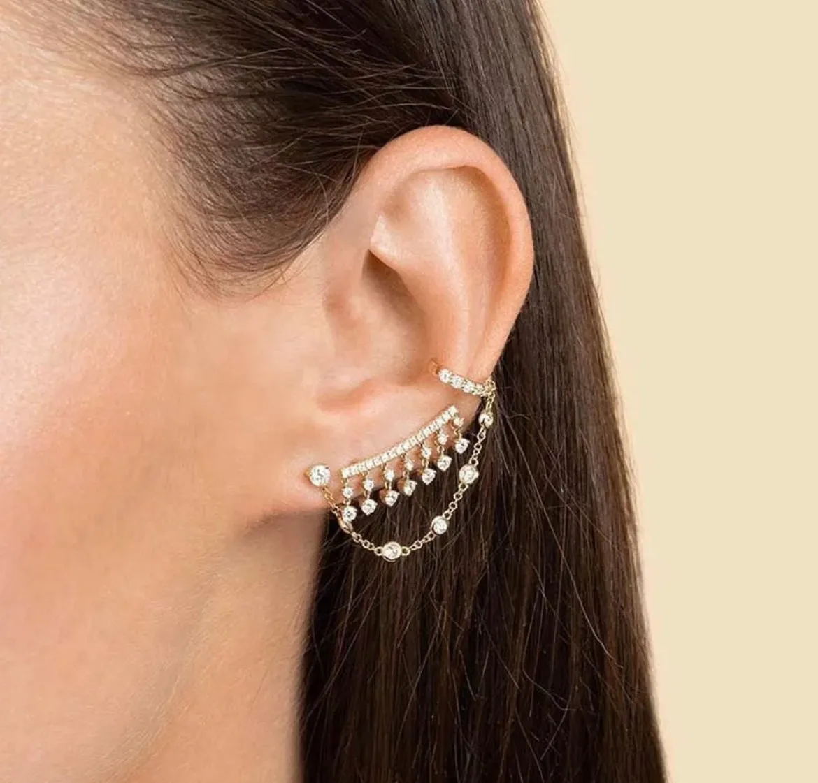 Boho & Mala  Huggies 18k Gold Plated Cuff & Stud Earrings DE10021