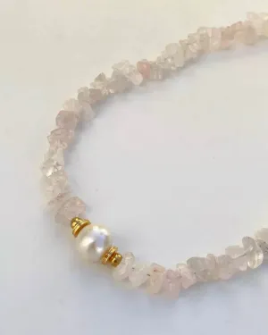 Boho & Mala Natural Tribal Stone Necklace (Rose Quartz) TN10039