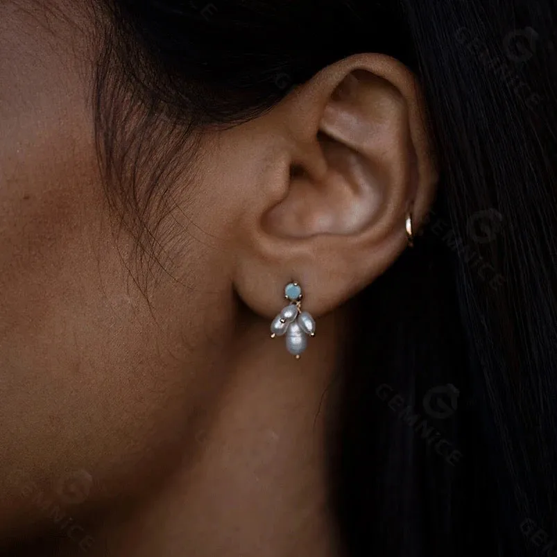 Boho & Mala Opal & Pearl 18k Gold Plated Stud Earrings