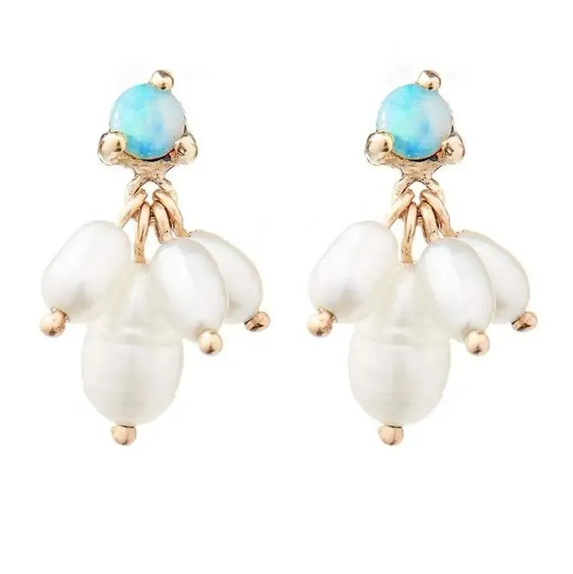 Boho & Mala Opal & Pearl 18k Gold Plated Stud Earrings