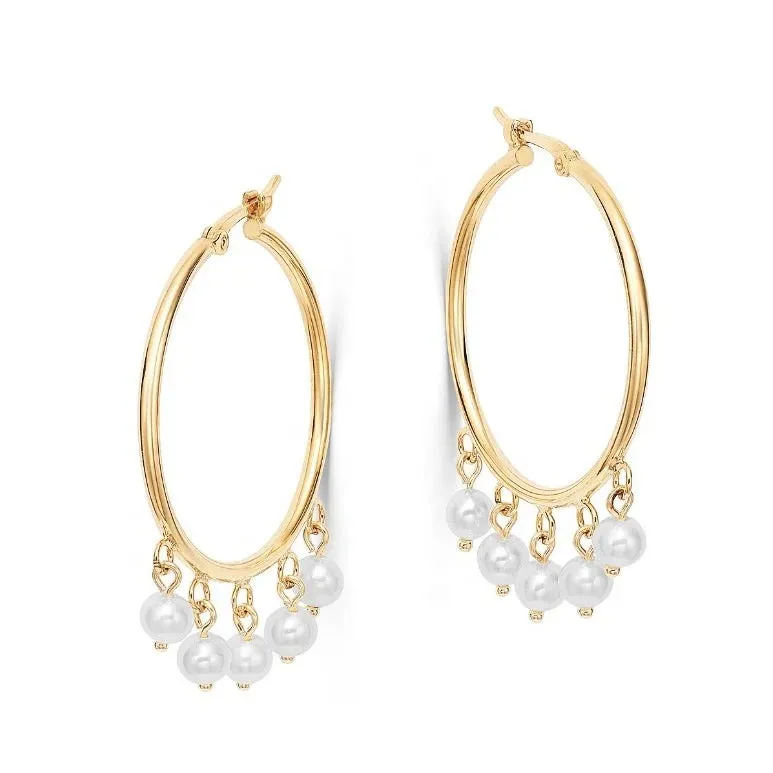Boho & Mala Pearl Hoop 18k Gold Plated Hoop Earring