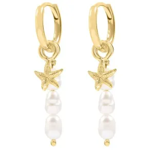 Boho & Mala Pearl Starfish Huggies 18k Gold Plated Hoop Earring